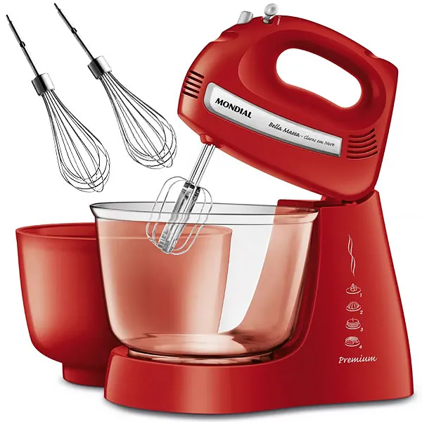 B-55-R 4 velocidades Turbo 500 vatios 220 V ~ 50 60 Hz Blancanieves Mondial Bella Mixer - Rojo