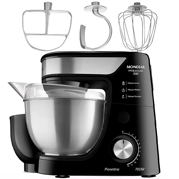 Mezclador de acero inoxidable Mondial Premium BP-02P-B-TI 12 velocidades 700 vatios 220 V ~ 50 60 Hz - Plata negra
