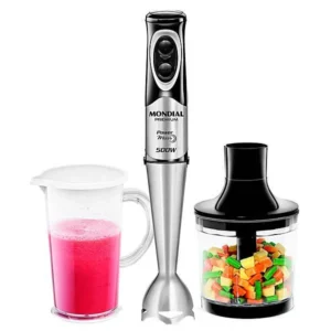 Mezcladora Mondial Power Mixer Premium M-07 500 vatios Procesador de alimentos 220V ~ 50 60 Hz - Plata Negro